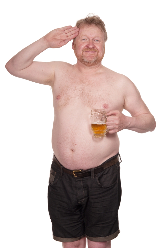 shirtless man with beer