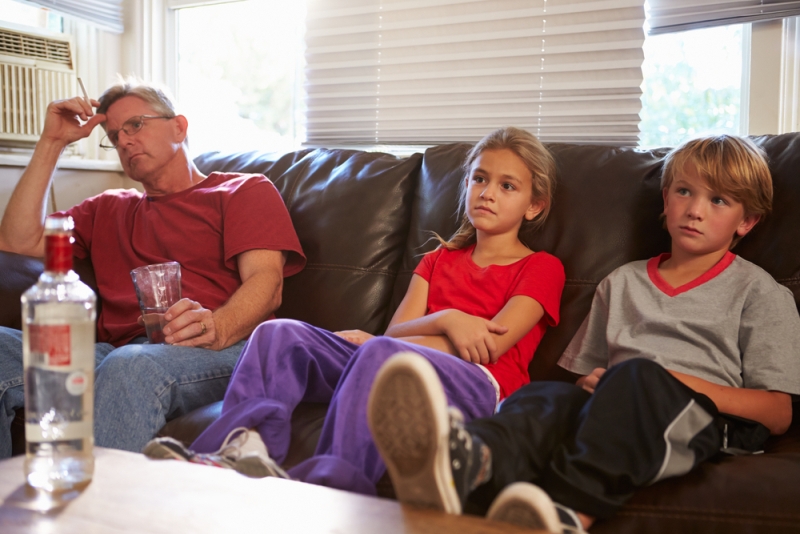 father drinking kids