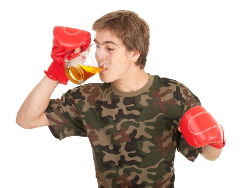 boxer drinking beer