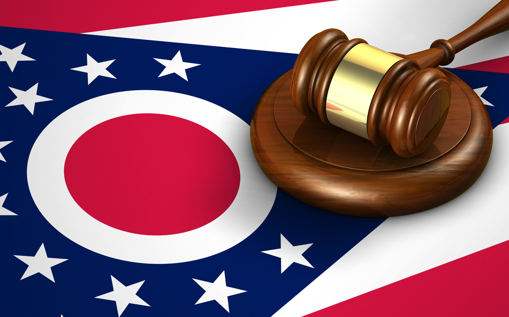 Ohio state flag and gavel.