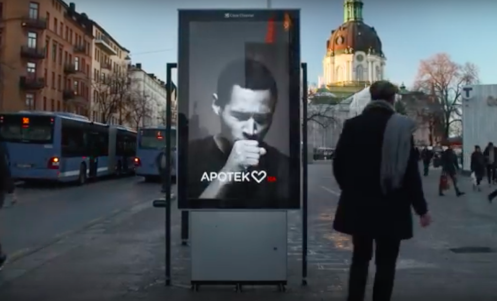 Swedish Billboard Coughs At Smokers Coughing billboard in Sweden