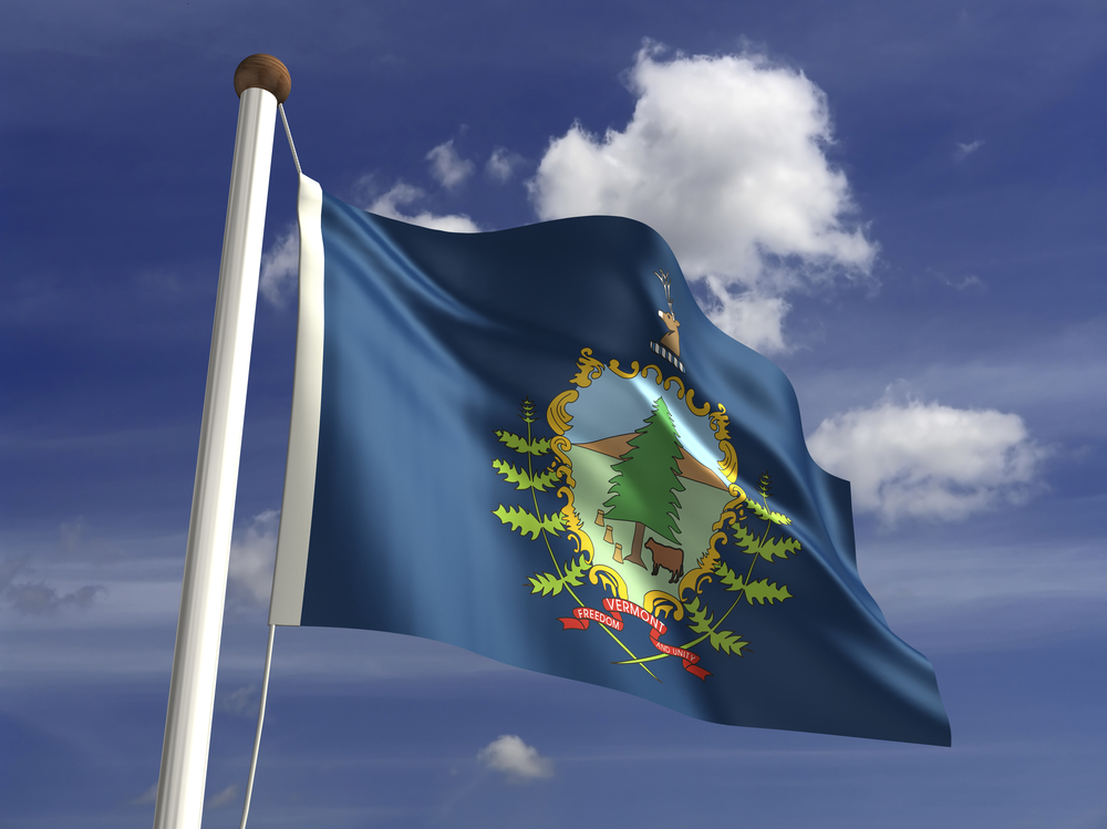 Vermont flag flapping in the wind.