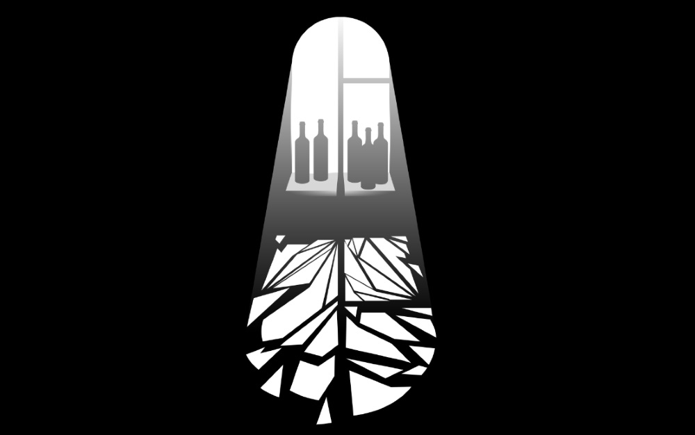 Bottles on windowsill cast shadow