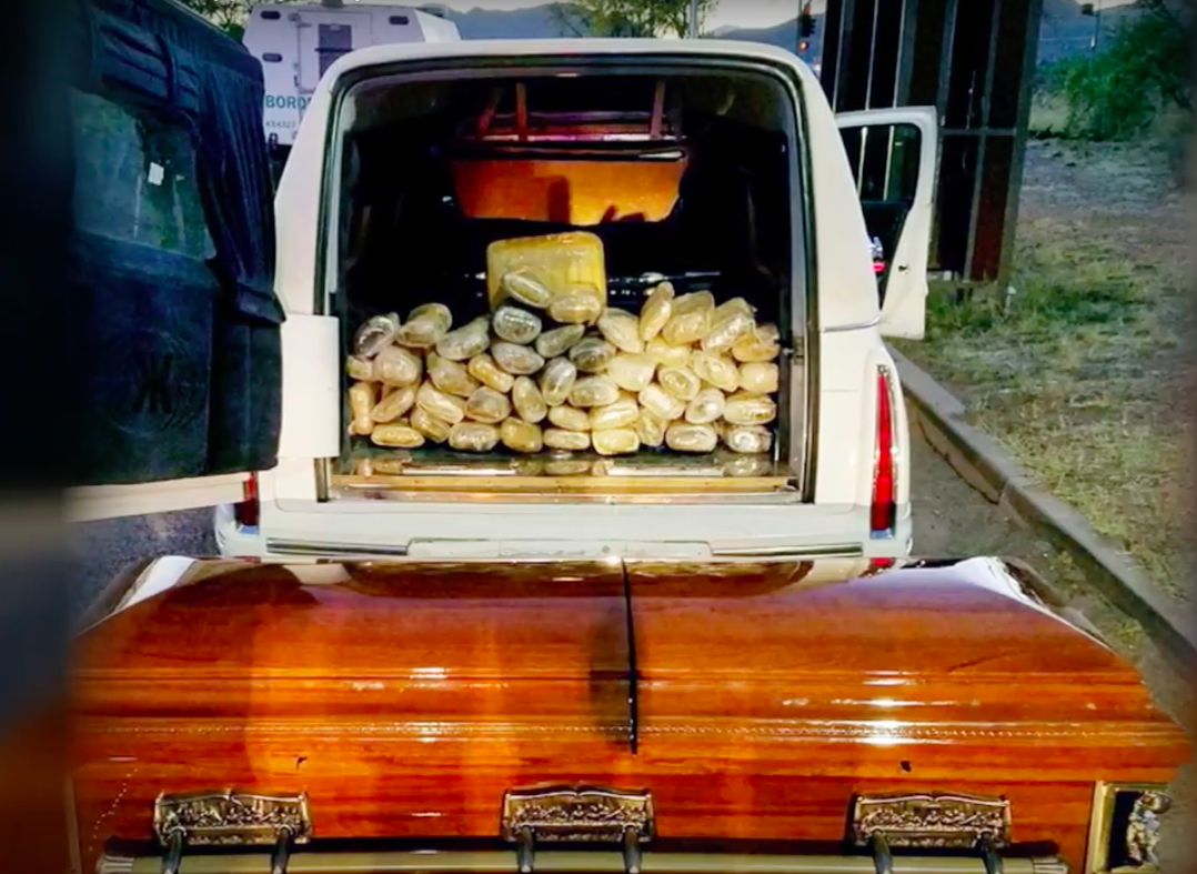 Back of hearse filled with marijuana