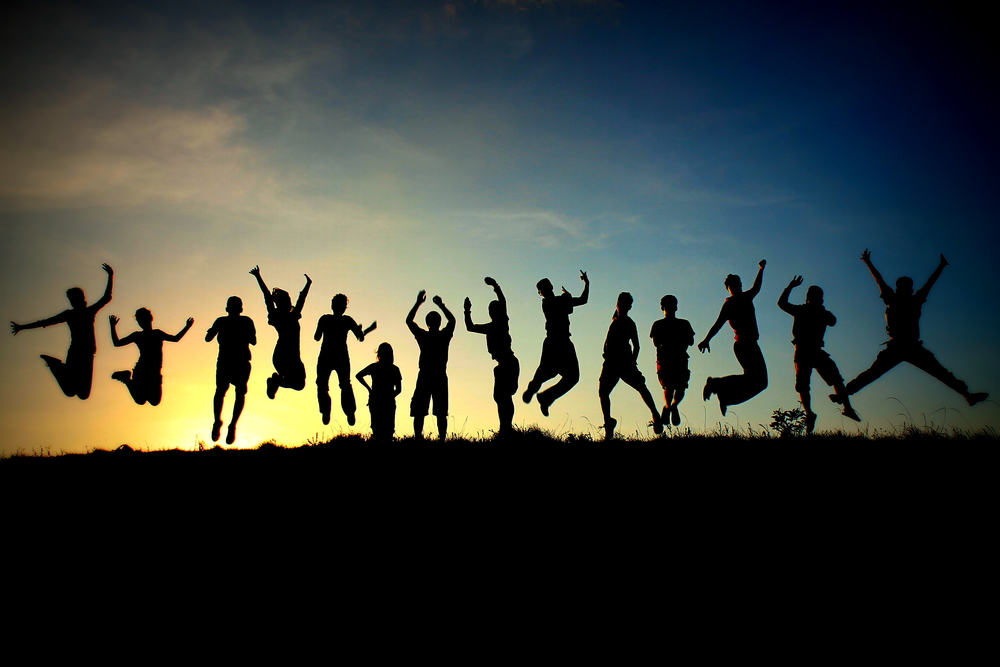 People having fun at sunrise