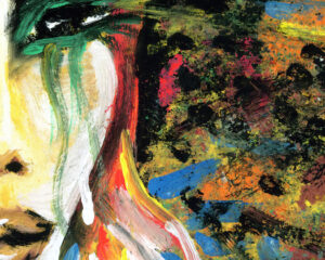 Abstract painting of half of a woman's face