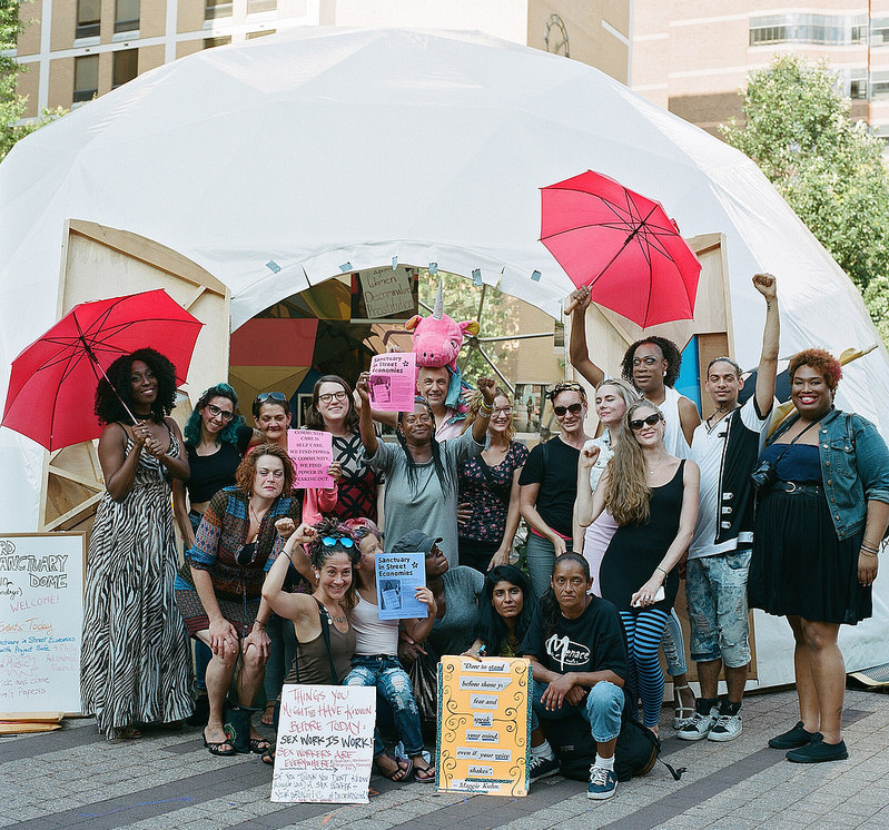 sex workers and allies congregate outside of the Philadelphia Assembled project dome