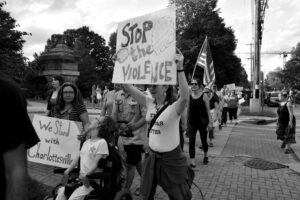 A protest, march and "die in" to speak out against the racial violence in Charlottesville, VA