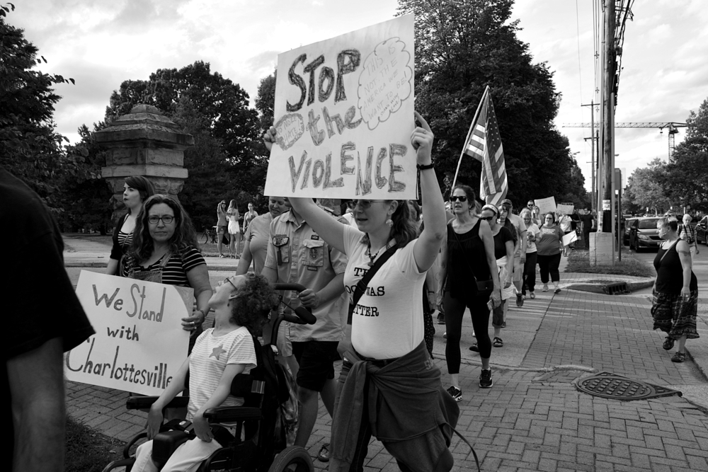 A protest, march and "die in" to speak out against the racial violence in Charlottesville, VA