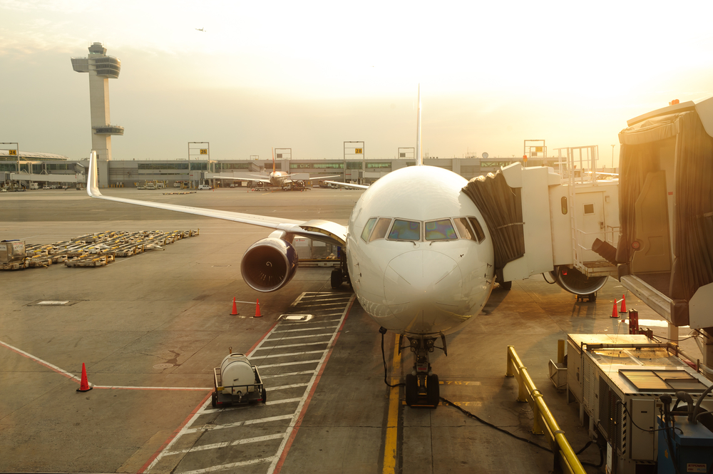 An airplane docked at John F Kennedy JFK International Airport