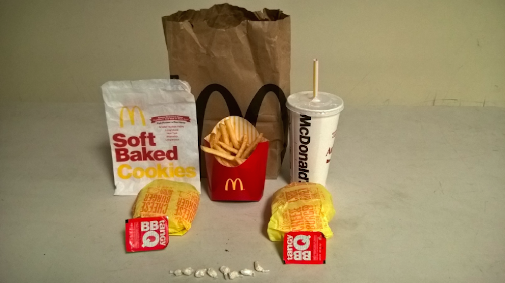 McDonald's meal and baggies of drugs