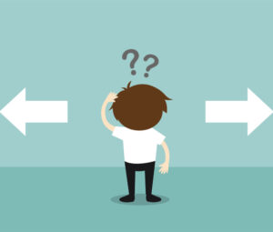illustration of a man confused between two choices