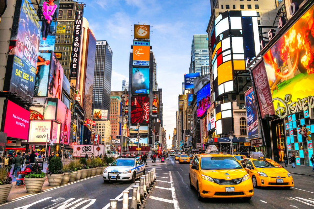 a busy section of Times Square in New York City
