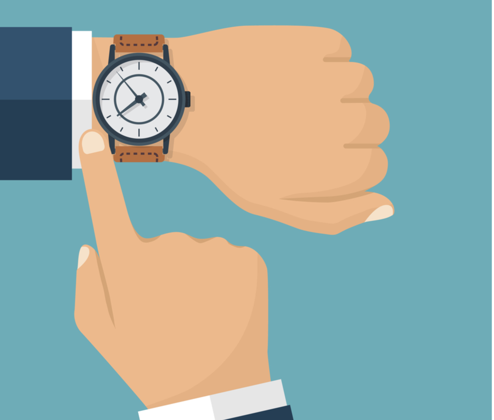 illustration of man pointing to watch