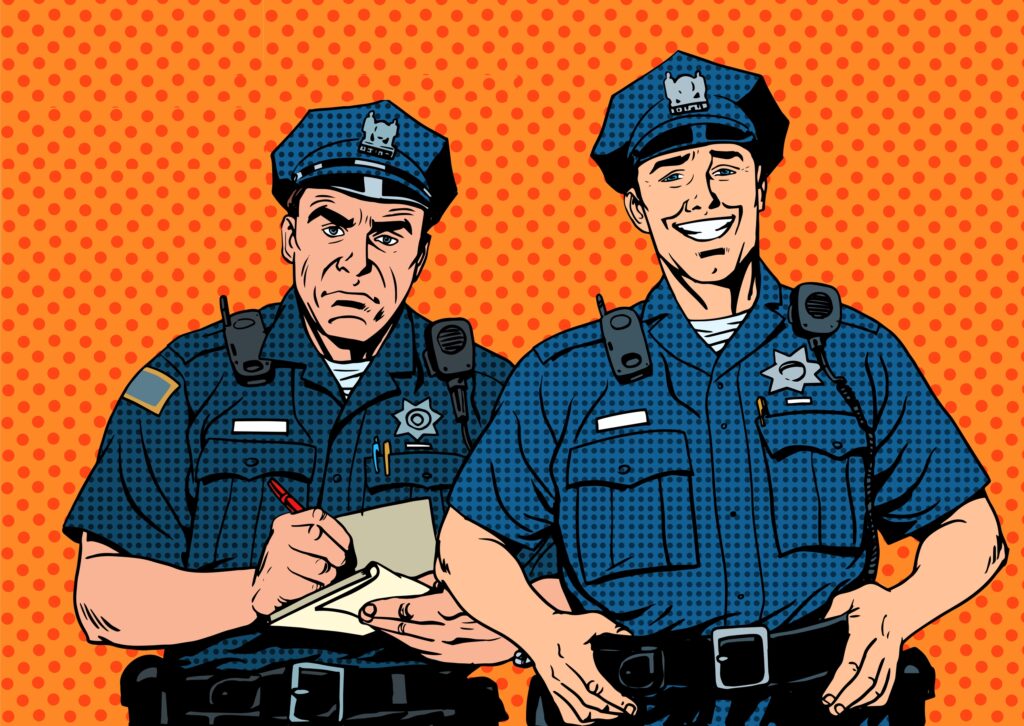 Two cartoon cops vintage style.