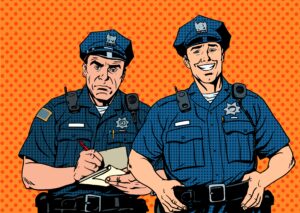 Two cartoon cops vintage style.