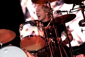 Matt Sorum of Guns N' Roses drumming.