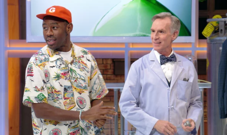 Bill Nye with Tyler, the Creator on the set of "Bill Nye Saves the World"