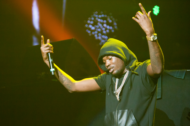 Meek Mill performs in Rick Ross’ MMG Tour featuring Machine Gun Kelly and Wale Folarin at Sleep Train Arena in Sacramento, California on December 1, 2012