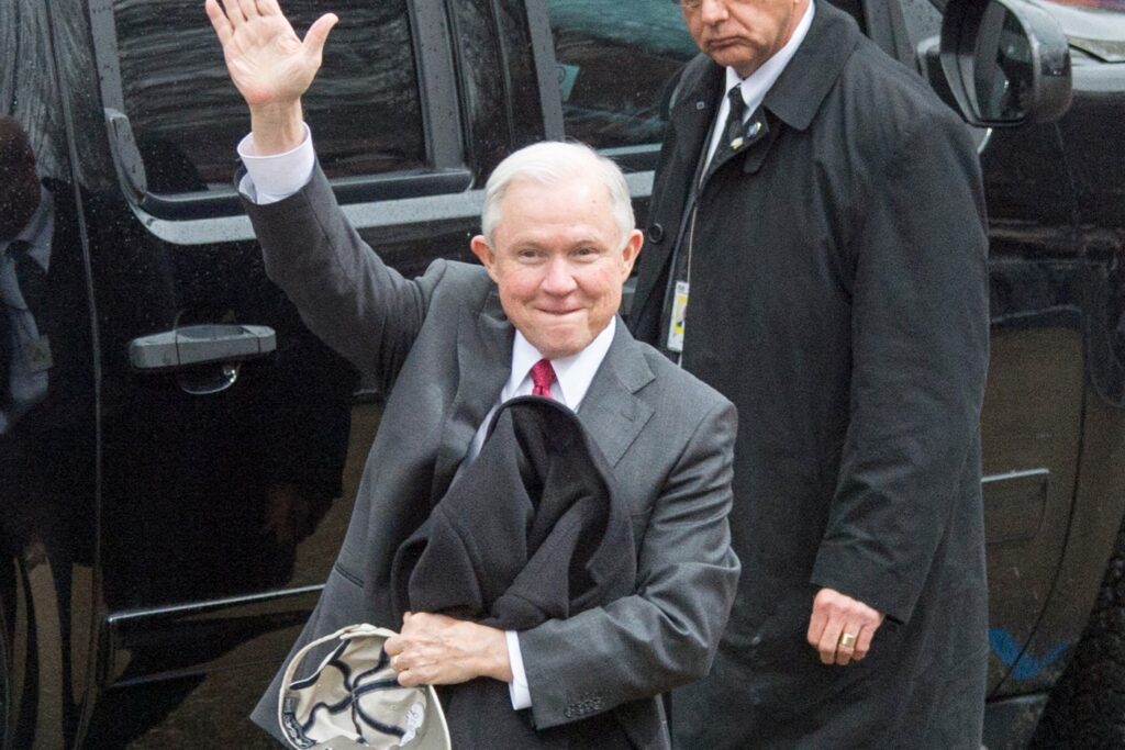 Senator Jeff Sessions arrives before the 58th Presidential Inauguration Parade at the White House reviewing stand in Washington D.C., Jan. 20, 2017.