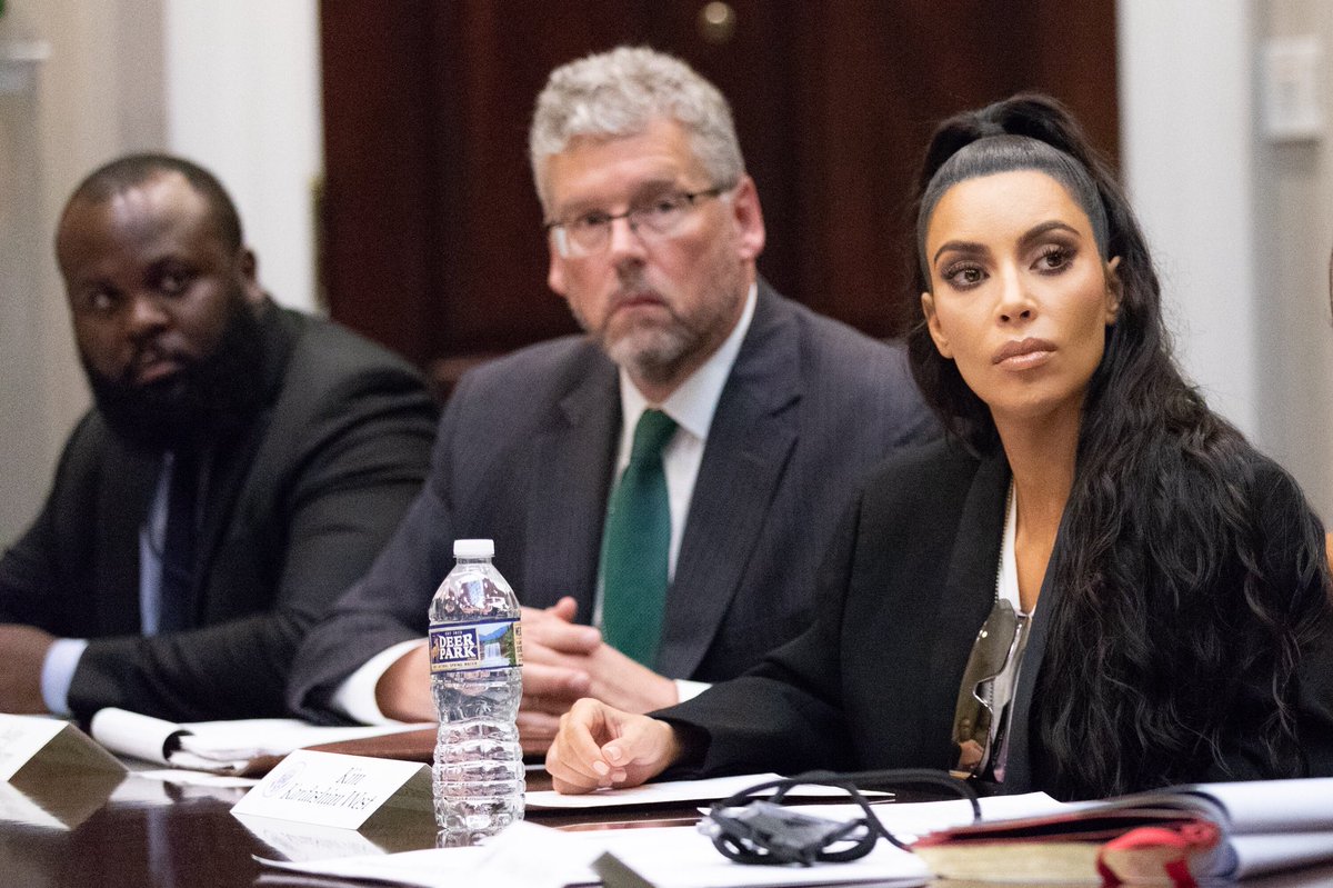 Kim Kardashian West meets with officials at the White House to advocate the federal government reconsider minimum sentences for drug offenders.