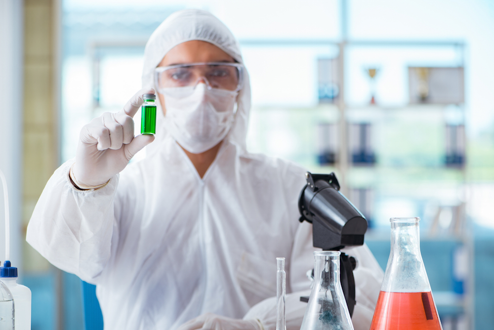 Chemist testing cannabis extract  in the laboratory for medical purposes