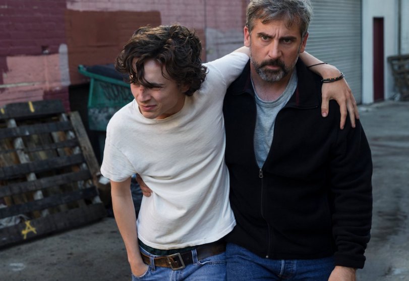 Steve Carell and Timothée Chalamet in a scene from "Beautiful Boy"