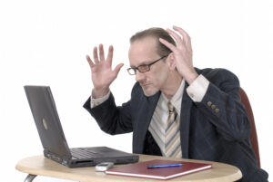 businessman with internet addiction getting angry because wifi failed