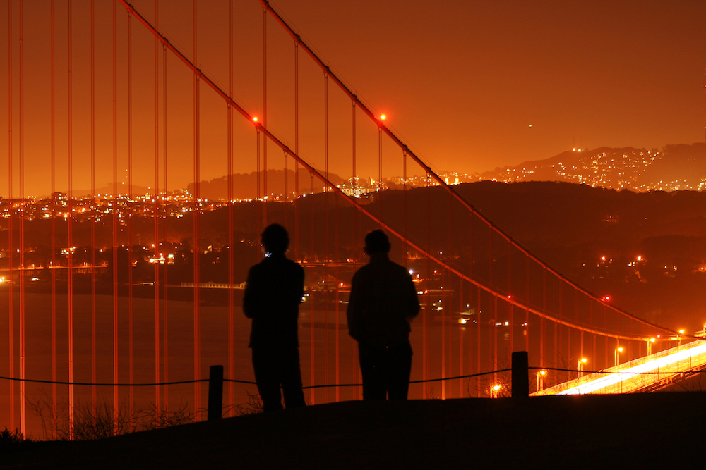 IV drug users standing near the Golden Gate Bridge in San Francisco.