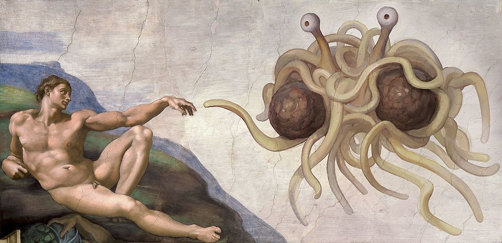 The Flying Spaghetti Monster in Michelangelo's Creation of Adam, can be used as higher power in Alcoholics Anonymous