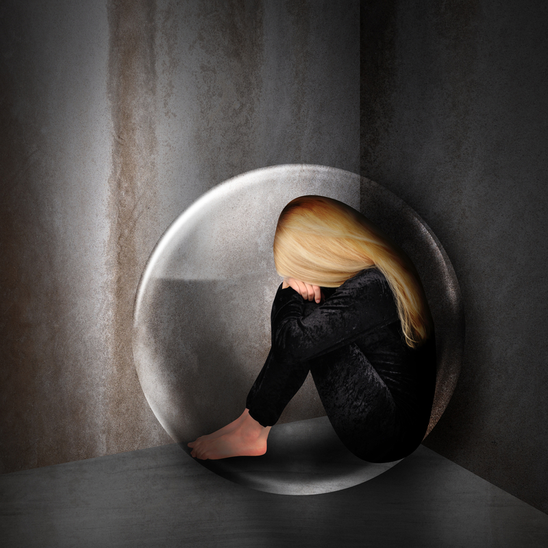 Sad woman in a bubble