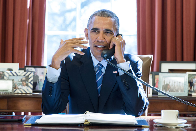 Barack Obama on a phone call