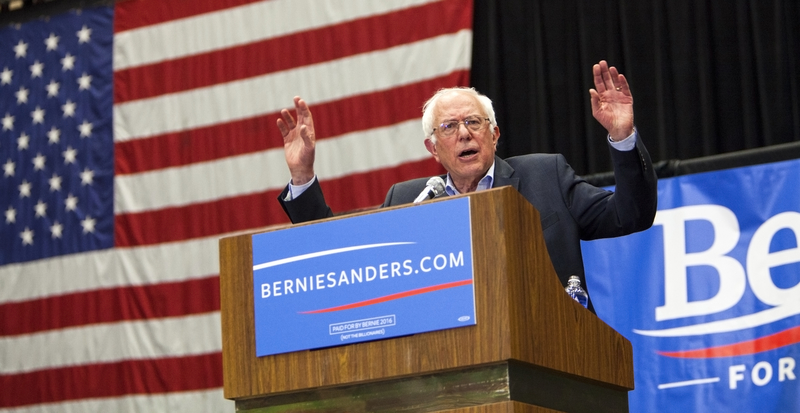 Senator Bernie Sanders speaks to a crowd of over 10,000 during a campaign rally in Madison, Wisconsin, on July 1, 2015.