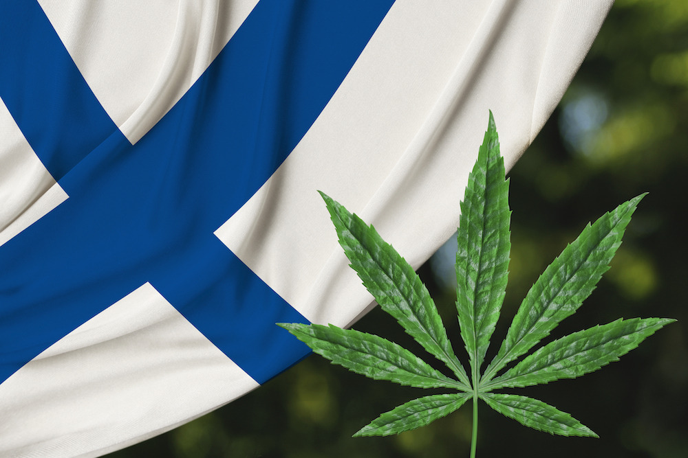 Finland's flag and a marijuana leaf