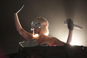 Lady Gaga wearing a mask during European concert tour